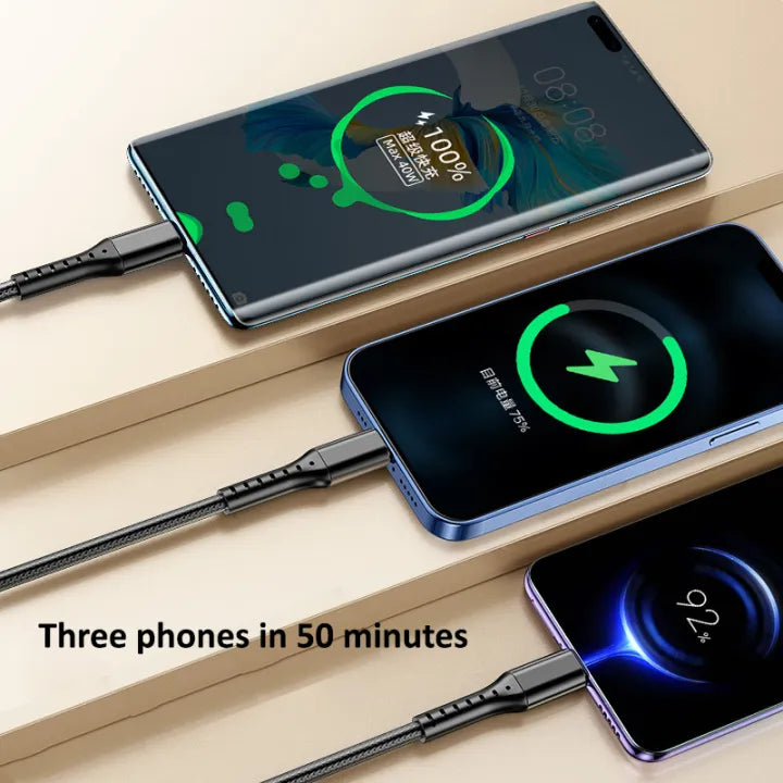 3 in 1 Universal Charging Cable | Multi USB Cord for Type C & Micro USB And Lightning Cable | Durable Charging Wire 100% Pure Copper Wire Heavy Duty Quick Charge Data Cable for All Smart Phones & Tablets