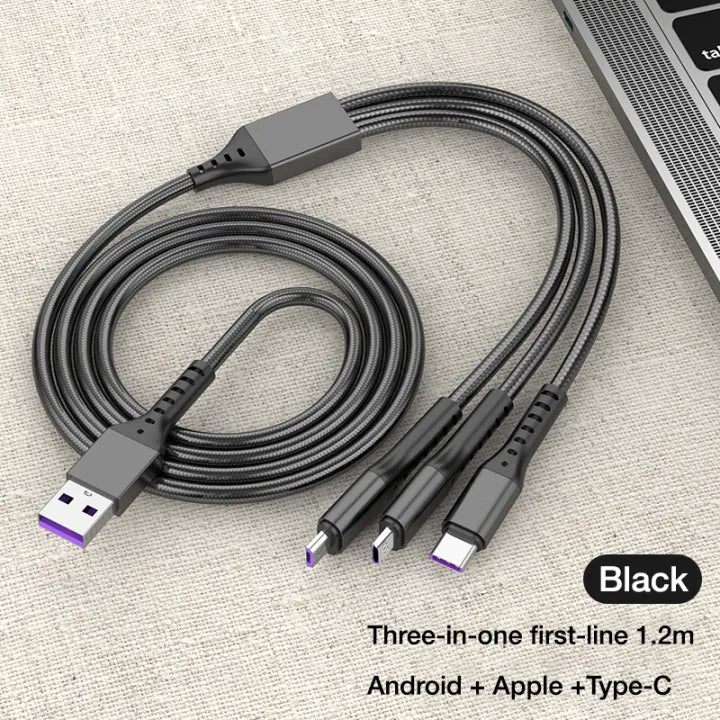 3 in 1 Universal Charging Cable | Multi USB Cord for Type C & Micro USB And Lightning Cable | Durable Charging Wire 100% Pure Copper Wire Heavy Duty Quick Charge Data Cable for All Smart Phones & Tablets