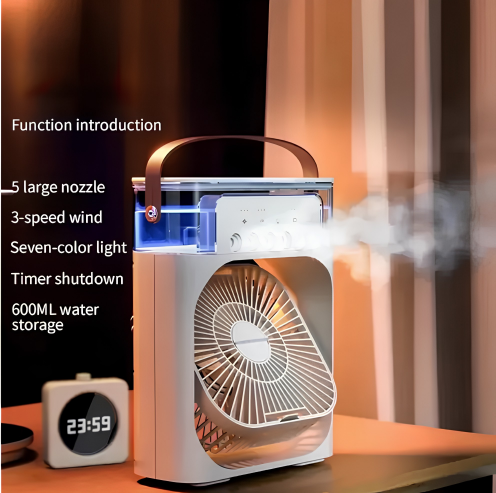 Portable Air Conditioner Mist Fan Big Size | 3-in-1 Mini AC Fan for Room Air Cooler with Ice & Humidifier | USB Electric Fan with Ice Water Mist | LED Lights | Adjustable Wind Speed | Small Desktop Cooling Fan for Room, Office & Home | 10inches