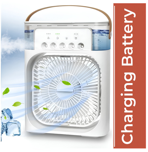 Portable Air Conditioner Mist Fan Big Size | 3-in-1 Mini AC Fan for Room Air Cooler with Ice & Humidifier | USB Electric Fan with Ice Water Mist | LED Lights | Adjustable Wind Speed | Small Desktop Cooling Fan for Room, Office & Home | 10inches