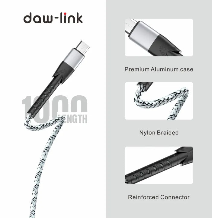 Dawlink USB A to USB Type-C Cable | 4A 60W Turbo Qualcomm Charging | Super-Fast Data Transfer for Android & iPhone 15 Series
